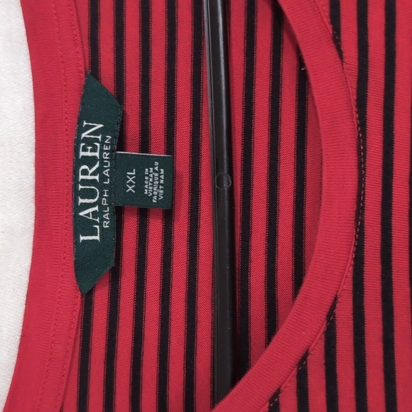 Lauren Ralph Lauren Red Black Striped Large Logo Tee Size XXL - Picture 2 of 5